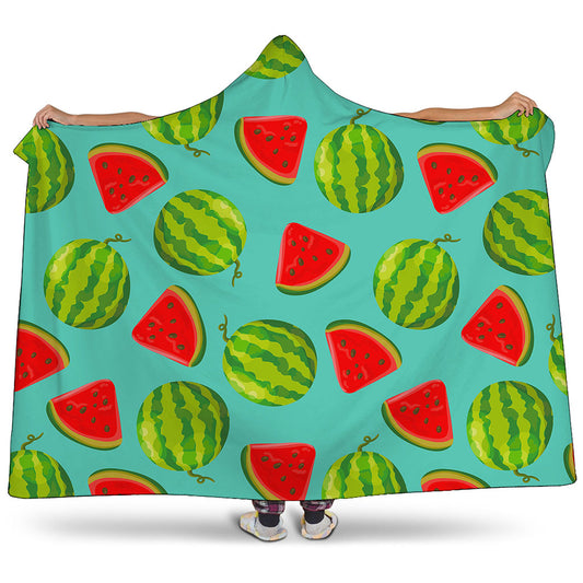 Blue Summer Watermelon Pattern Print Hooded Blanket