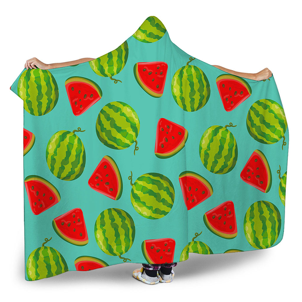 Blue Summer Watermelon Pattern Print Hooded Blanket