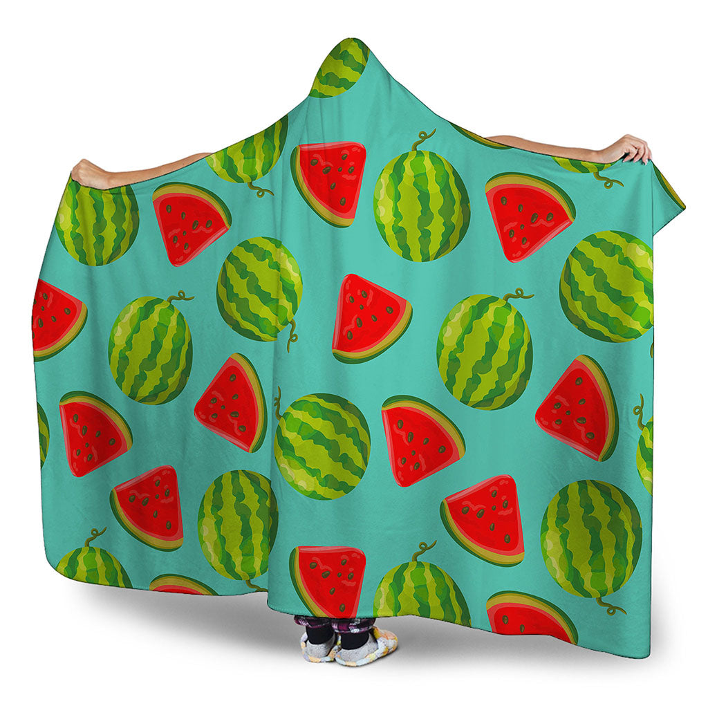 Blue Summer Watermelon Pattern Print Hooded Blanket