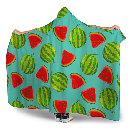 Blue Summer Watermelon Pattern Print Hooded Blanket