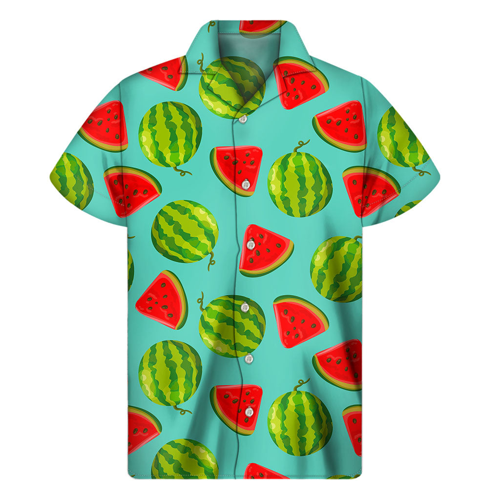 Blue Summer Watermelon Pattern Print Men's Short Sleeve Shirt
