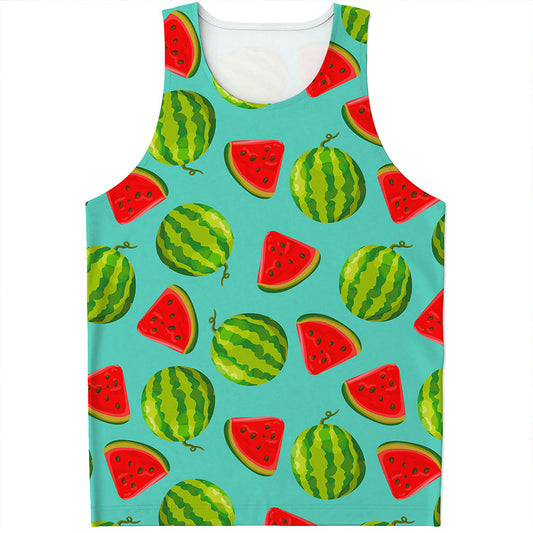 Blue Summer Watermelon Pattern Print Men's Tank Top