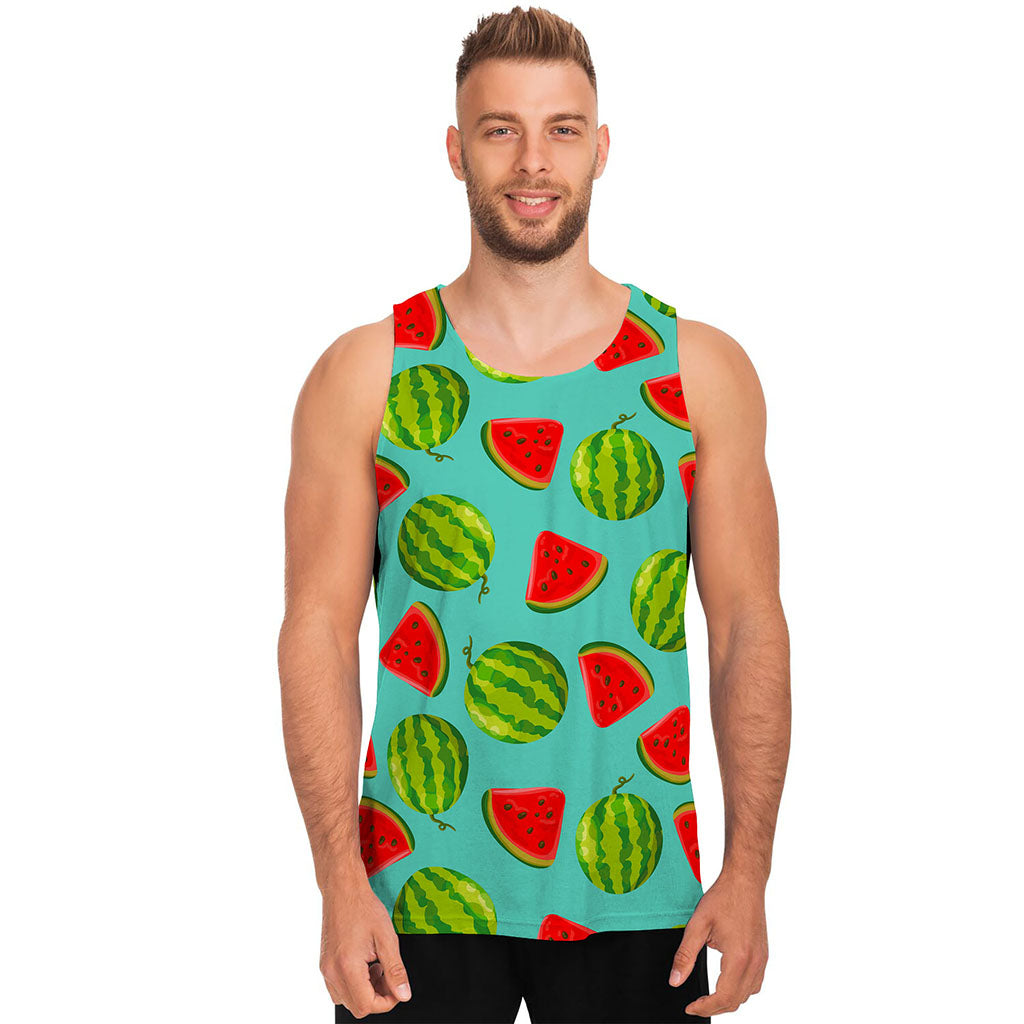 Blue Summer Watermelon Pattern Print Men's Tank Top