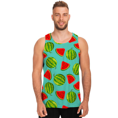 Blue Summer Watermelon Pattern Print Men's Tank Top