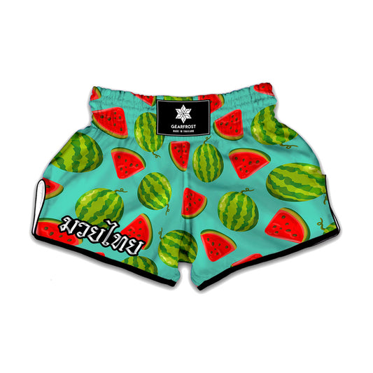 Blue Summer Watermelon Pattern Print Muay Thai Boxing Shorts