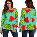 Blue Summer Watermelon Pattern Print Off The Shoulder Sweatshirt