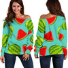 Blue Summer Watermelon Pattern Print Off Shoulder Sweatshirt GearFrost