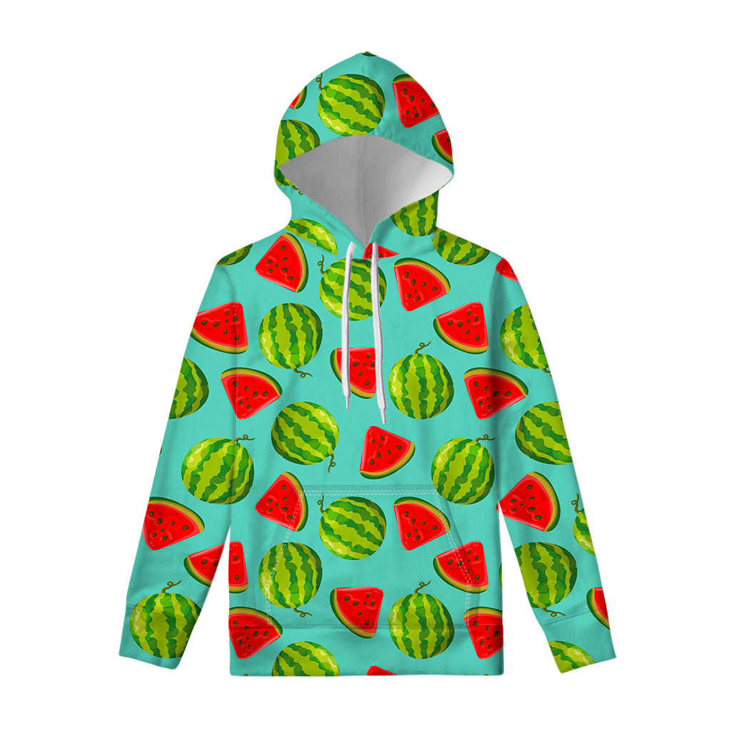 Blue Summer Watermelon Pattern Print Pullover Hoodie