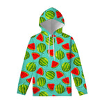 Blue Summer Watermelon Pattern Print Pullover Hoodie