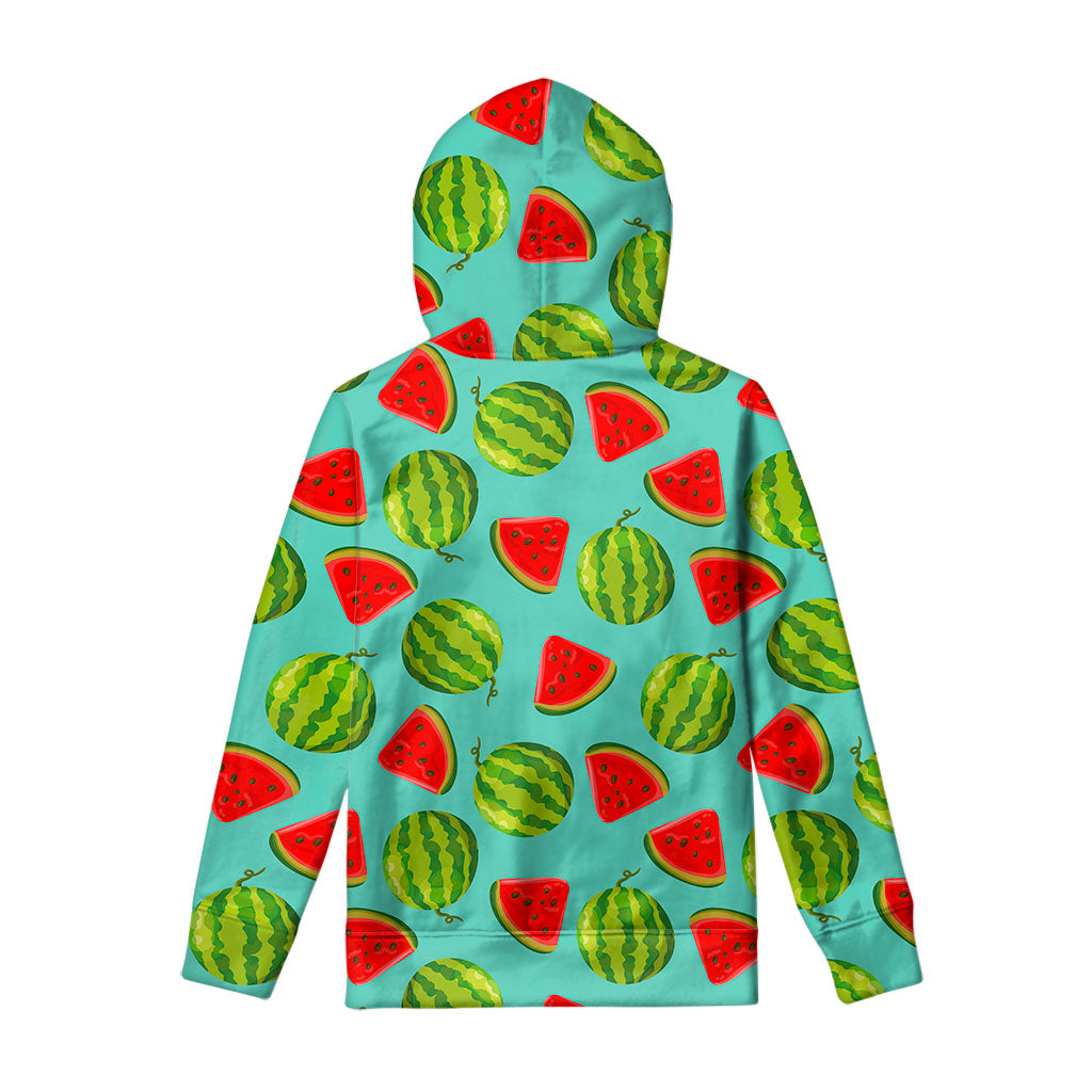 Blue Summer Watermelon Pattern Print Pullover Hoodie