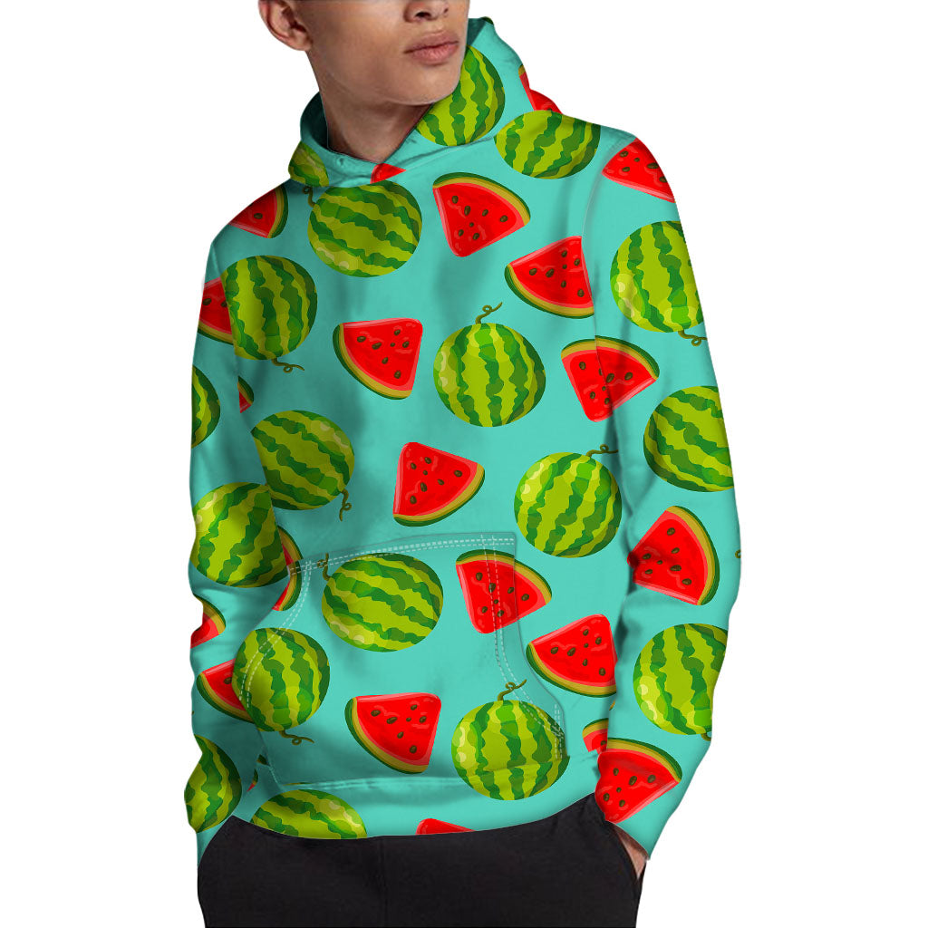 Blue Summer Watermelon Pattern Print Pullover Hoodie