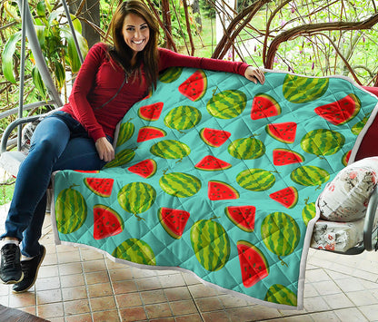 Blue Summer Watermelon Pattern Print Quilt