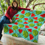 Blue Summer Watermelon Pattern Print Quilt