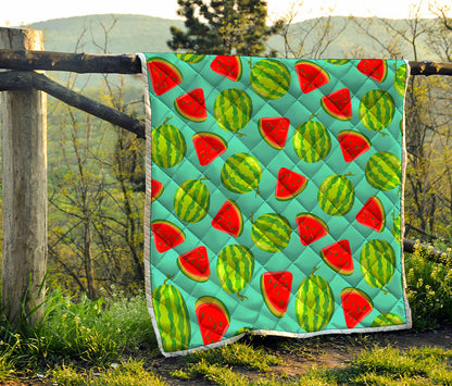 Blue Summer Watermelon Pattern Print Quilt