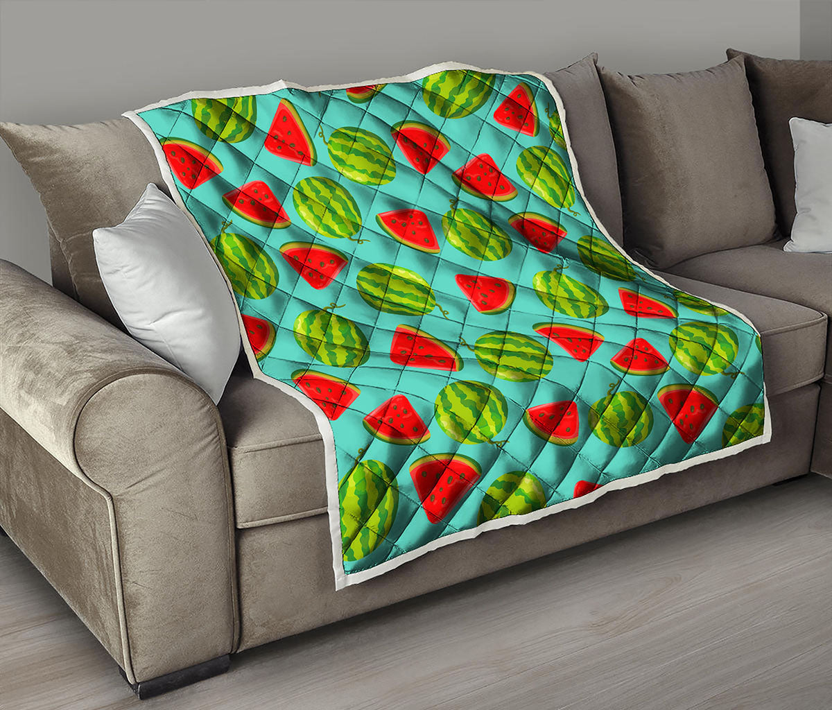 Blue Summer Watermelon Pattern Print Quilt