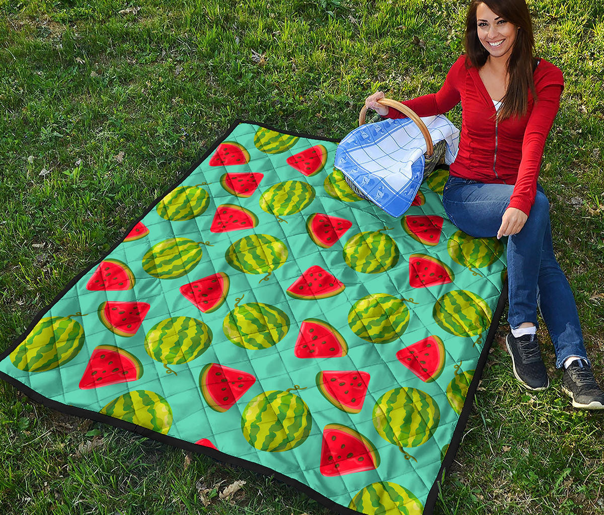 Blue Summer Watermelon Pattern Print Quilt