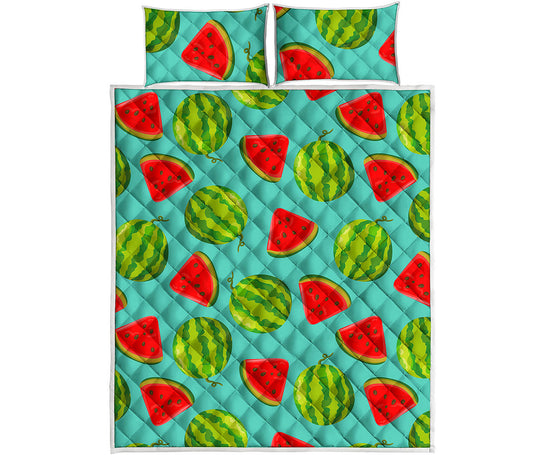 Blue Summer Watermelon Pattern Print Quilt Bed Set
