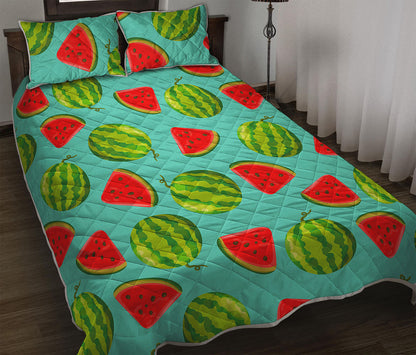 Blue Summer Watermelon Pattern Print Quilt Bed Set