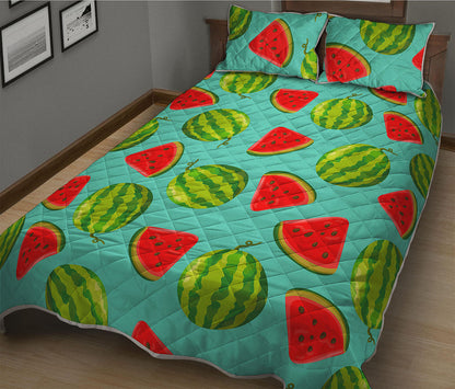 Blue Summer Watermelon Pattern Print Quilt Bed Set