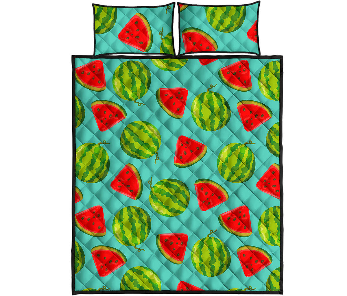 Blue Summer Watermelon Pattern Print Quilt Bed Set