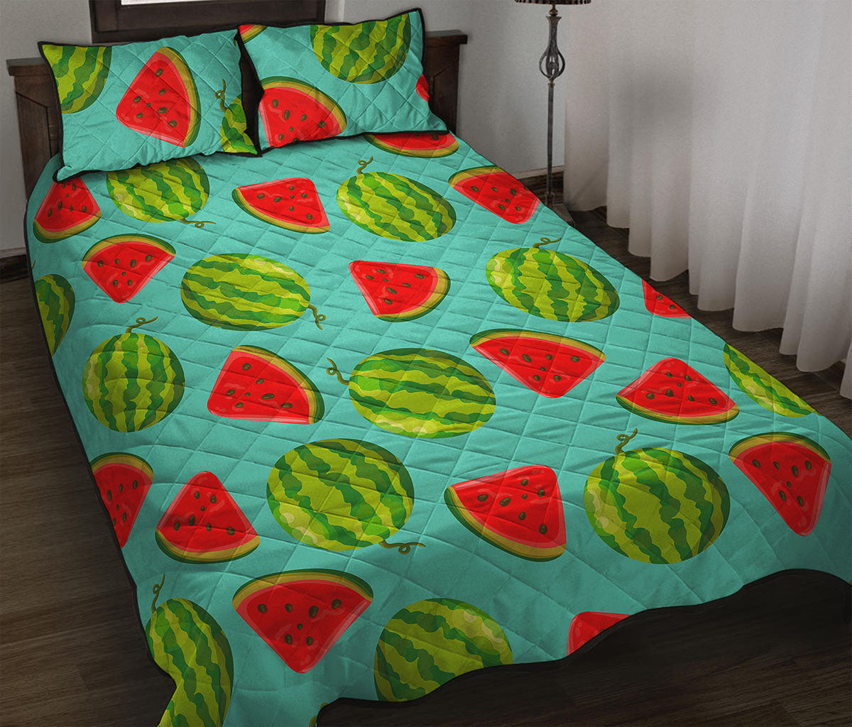 Blue Summer Watermelon Pattern Print Quilt Bed Set