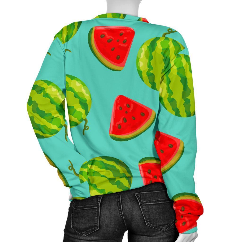 Blue Summer Watermelon Pattern Print Women's Crewneck Sweatshirt GearFrost