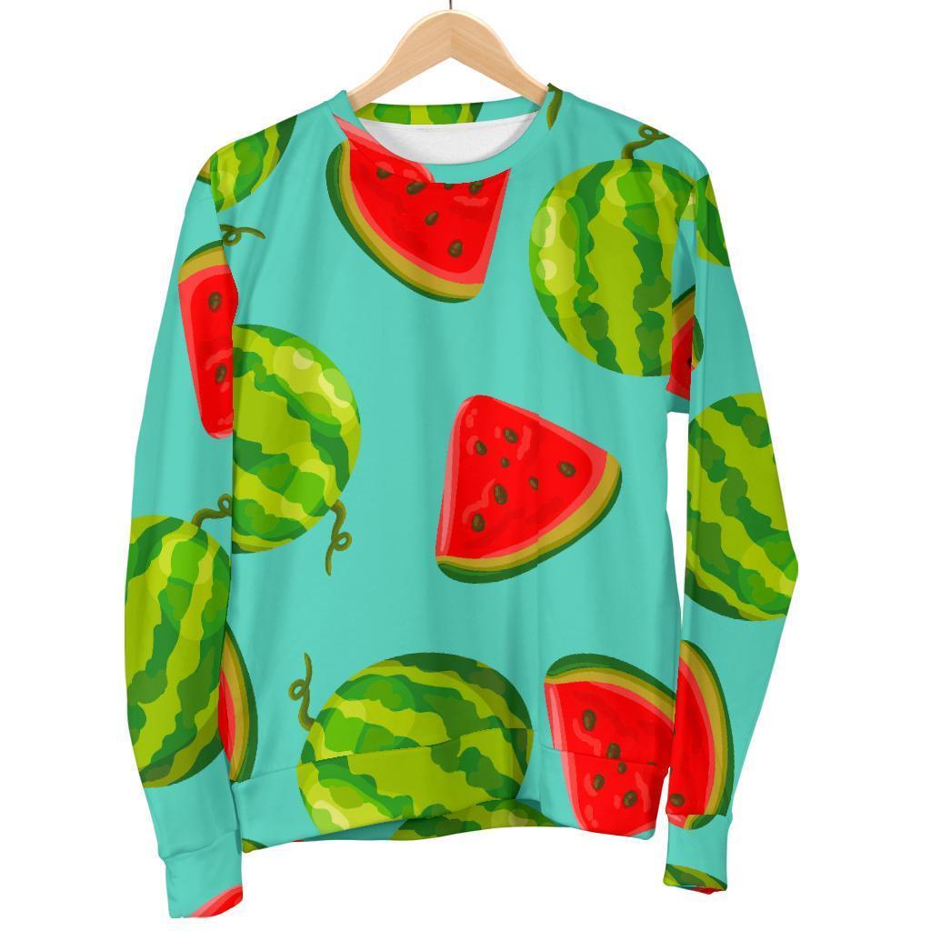 Blue Summer Watermelon Pattern Print Women's Crewneck Sweatshirt GearFrost