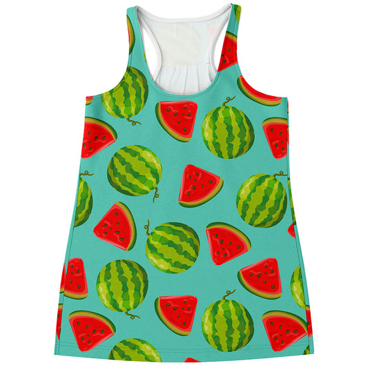 Blue Summer Watermelon Pattern Print Women's Racerback Tank Top