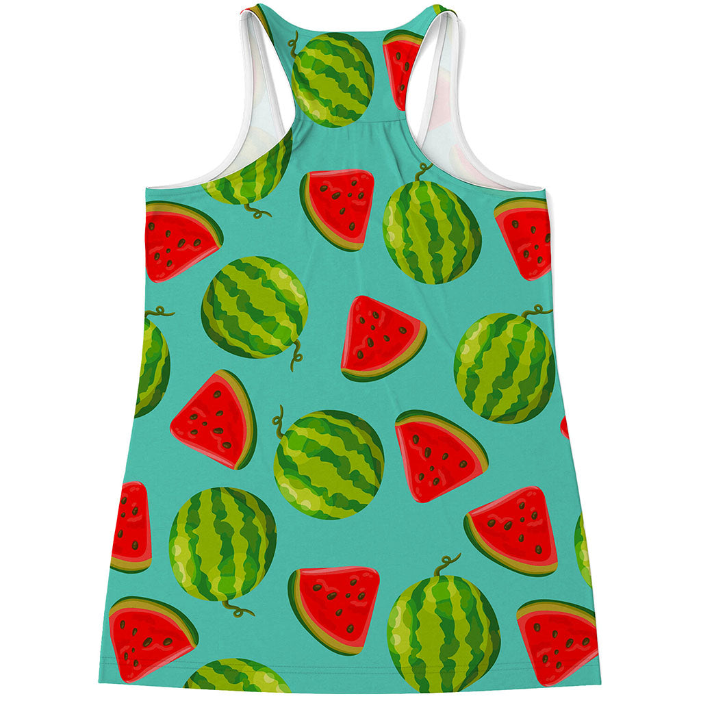 Blue Summer Watermelon Pattern Print Women's Racerback Tank Top