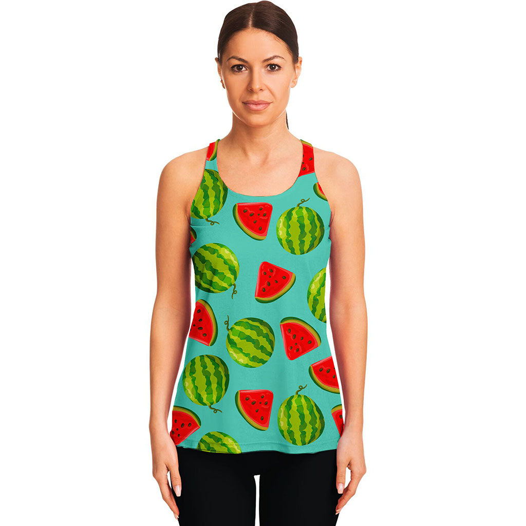 Blue Summer Watermelon Pattern Print Women's Racerback Tank Top