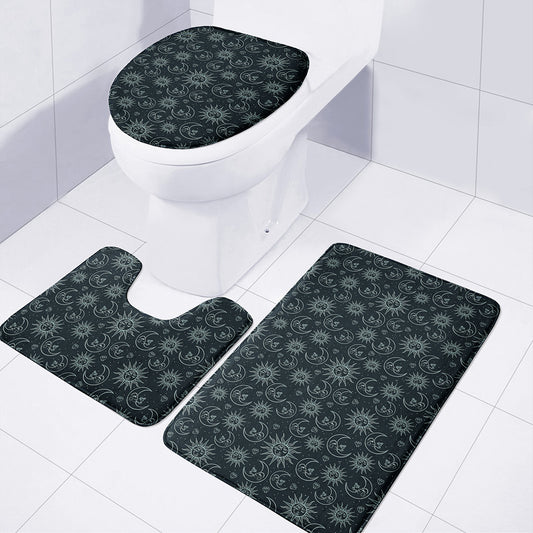 Blue Sun And Moon Pattern Print 3 Piece Bath Mat Set