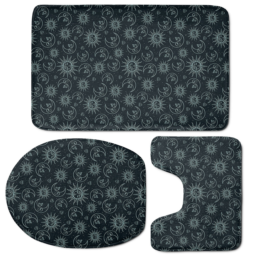 Blue Sun And Moon Pattern Print 3 Piece Bath Mat Set
