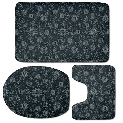 Blue Sun And Moon Pattern Print 3 Piece Bath Mat Set