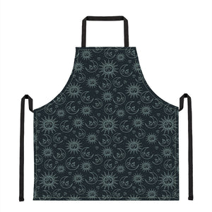 Blue Sun And Moon Pattern Print Apron