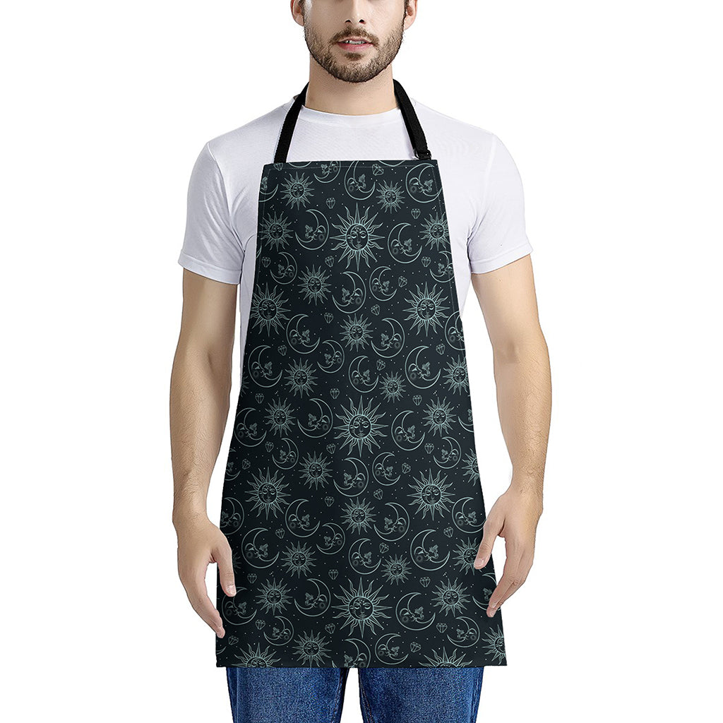 Blue Sun And Moon Pattern Print Apron