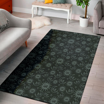 Blue Sun And Moon Pattern Print Area Rug
