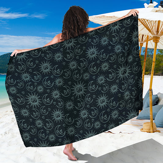 Blue Sun And Moon Pattern Print Beach Sarong Wrap