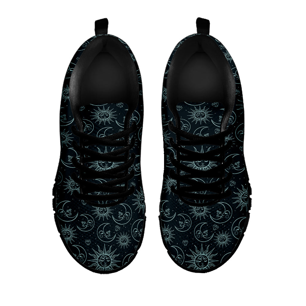 Blue Sun And Moon Pattern Print Black Sneakers