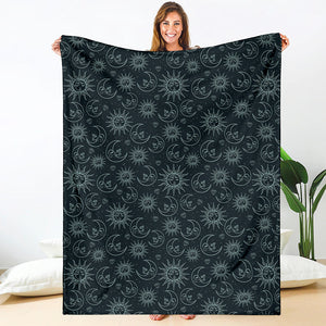 Blue Sun And Moon Pattern Print Blanket