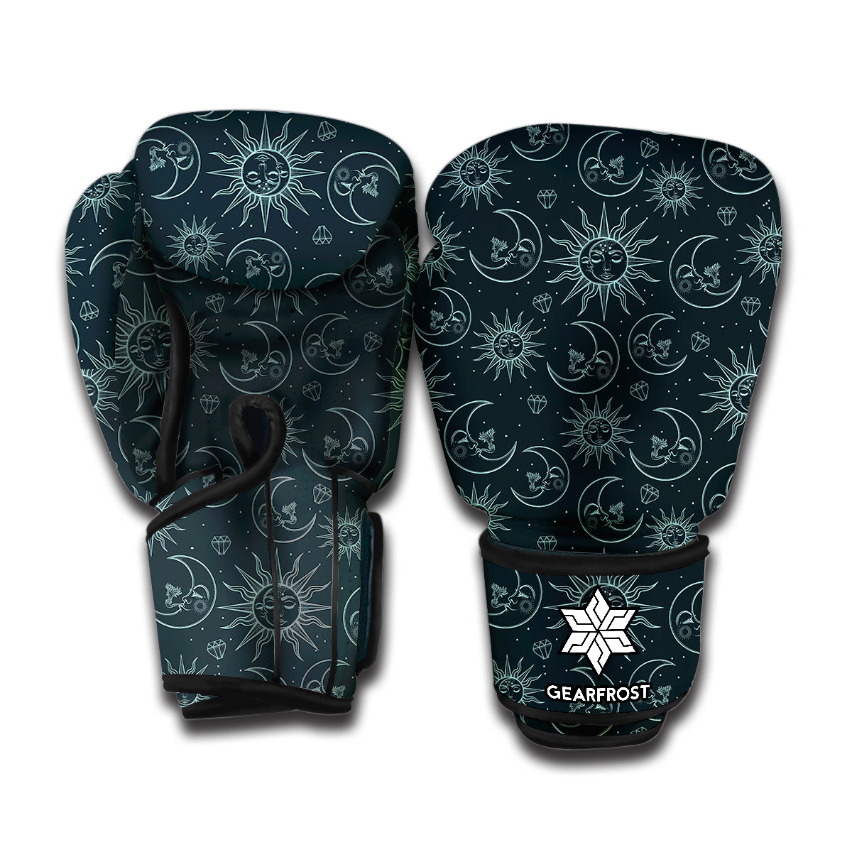 Blue Sun And Moon Pattern Print Boxing Gloves