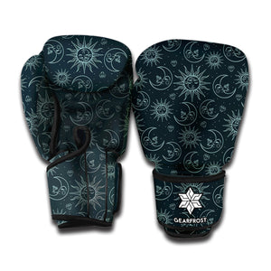 Blue Sun And Moon Pattern Print Boxing Gloves