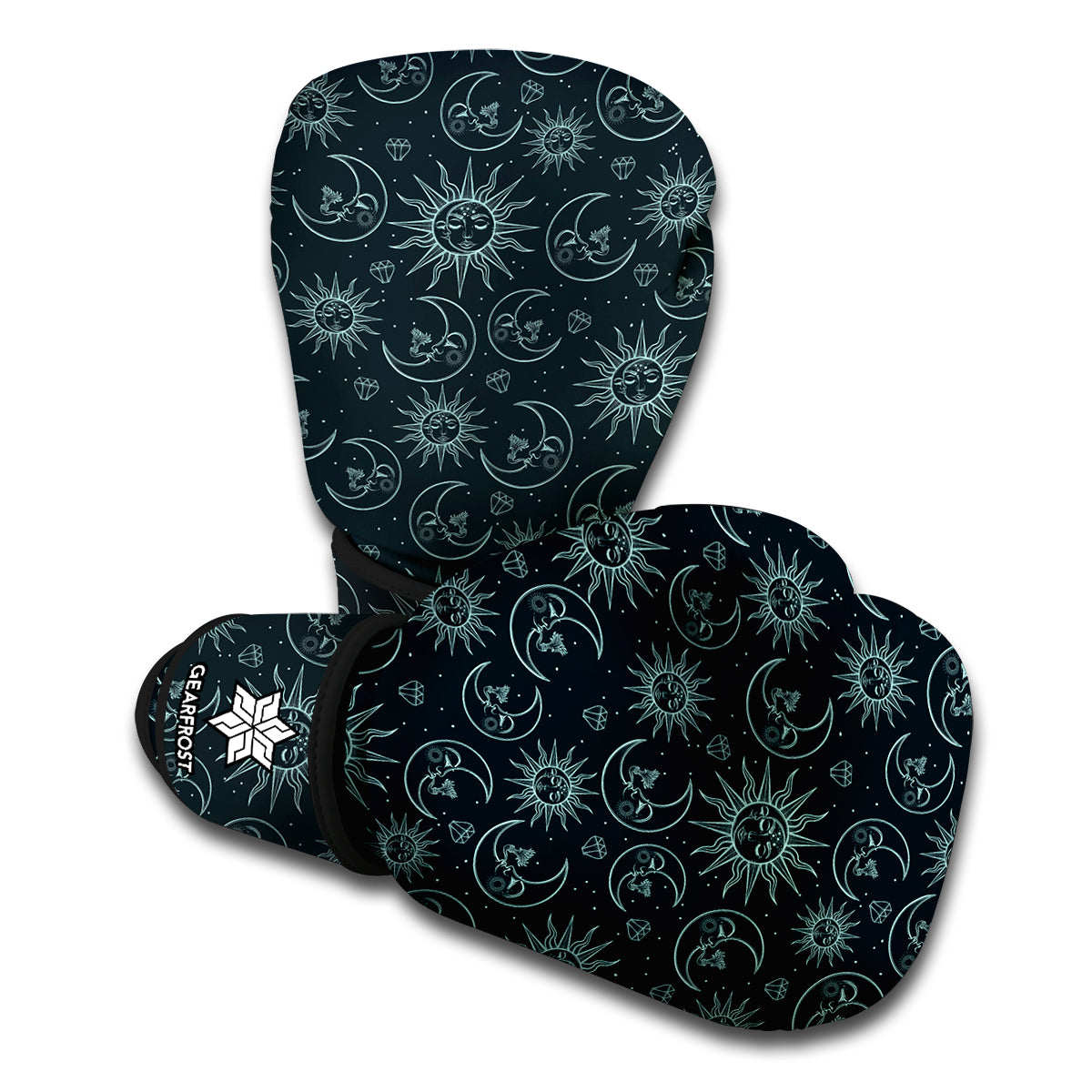 Blue Sun And Moon Pattern Print Boxing Gloves