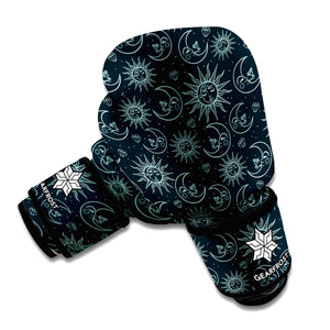 Blue Sun And Moon Pattern Print Boxing Gloves