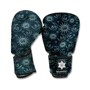 Blue Sun And Moon Pattern Print Boxing Gloves