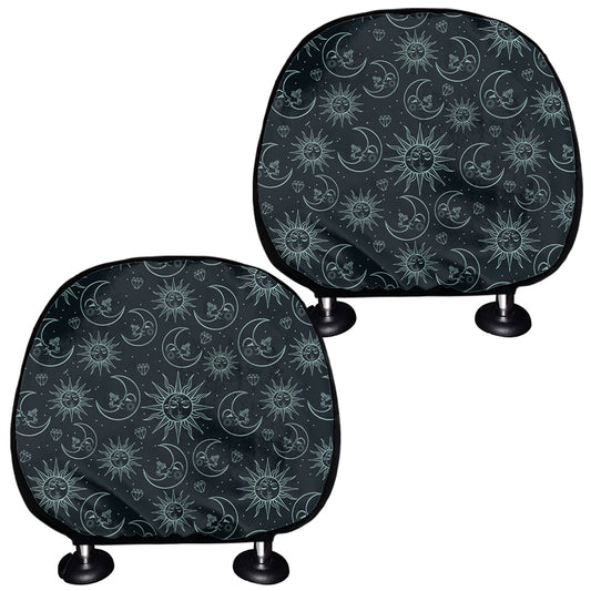 Blue Sun And Moon Pattern Print Car Headrest Covers