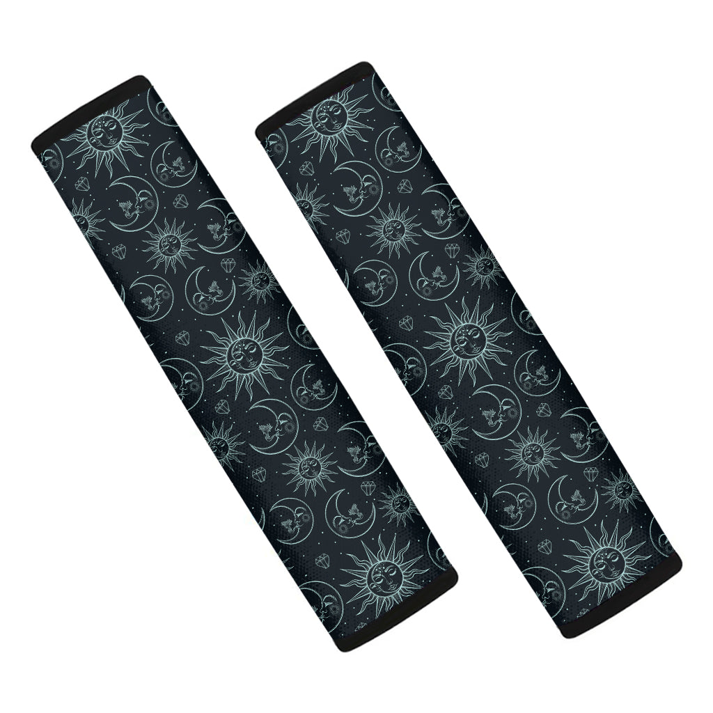 Blue Sun And Moon Pattern Print Car Seat Belt Covers