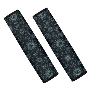 Blue Sun And Moon Pattern Print Car Seat Belt Covers