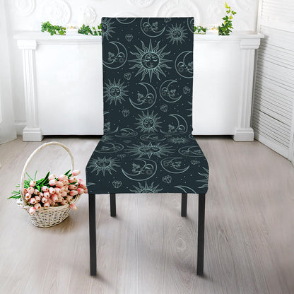 Blue Sun And Moon Pattern Print Dining Chair Slipcover