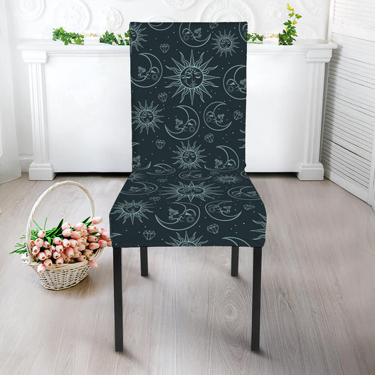 Blue Sun And Moon Pattern Print Dining Chair Slipcover