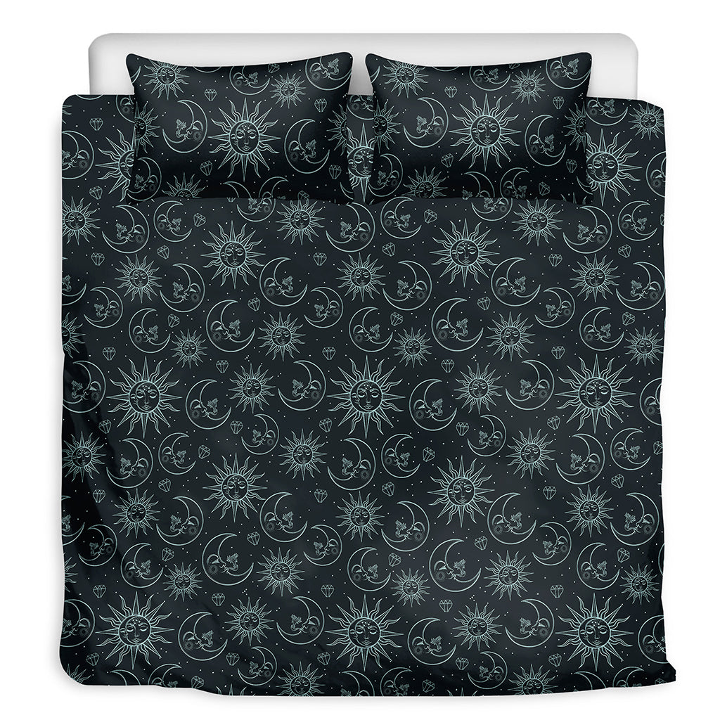 Blue Sun And Moon Pattern Print Duvet Cover Bedding Set